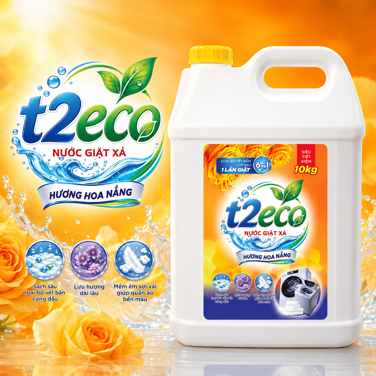 Nước Giặt Xả T2Eco Hương Hoa Nắng 10kg