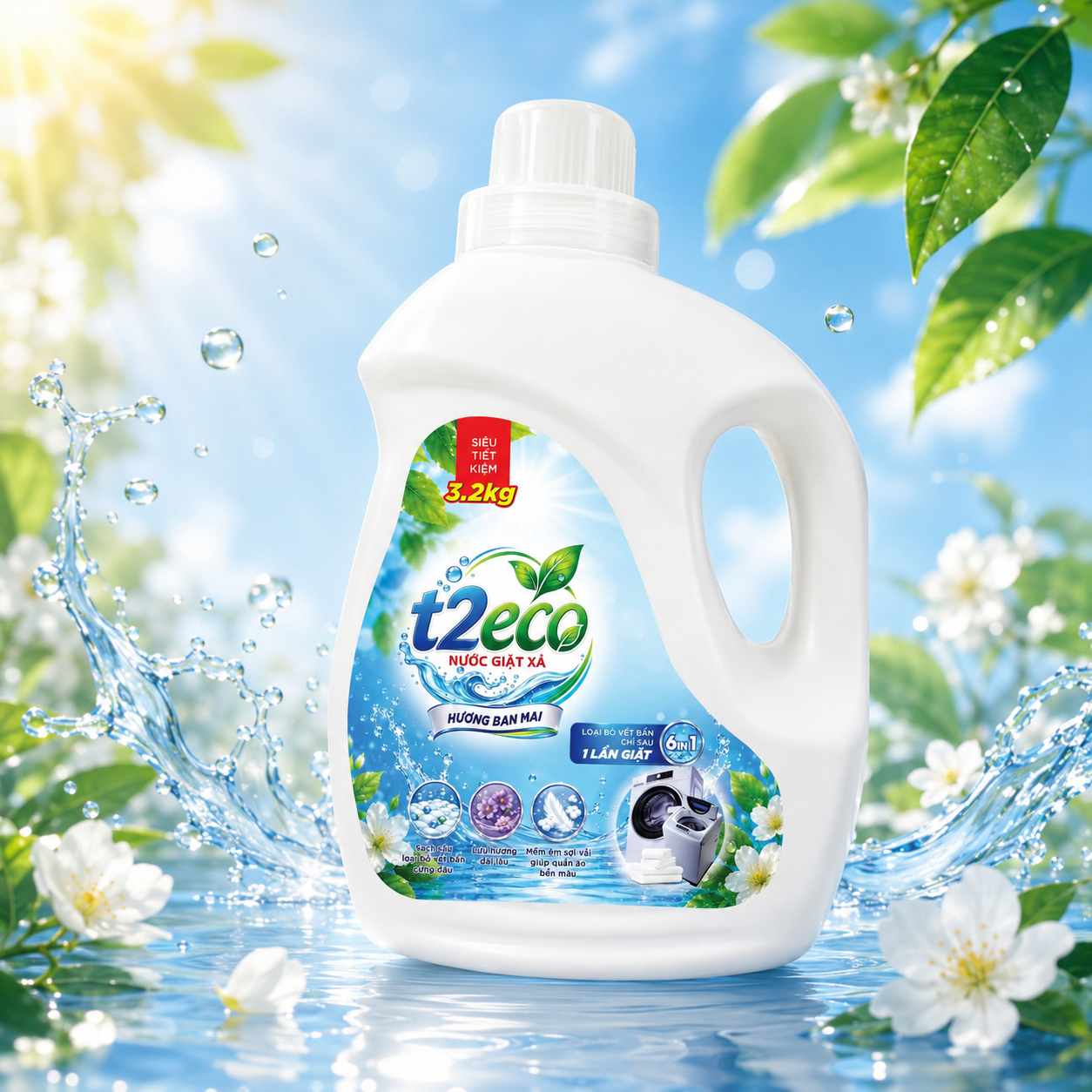 Nước Giặt Xả T2Eco Hương Ban Mai 3.2kg