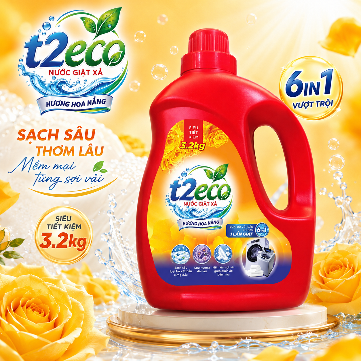 Nước Giặt Xả T2Eco Hương Hoa Nắng 3.2kg